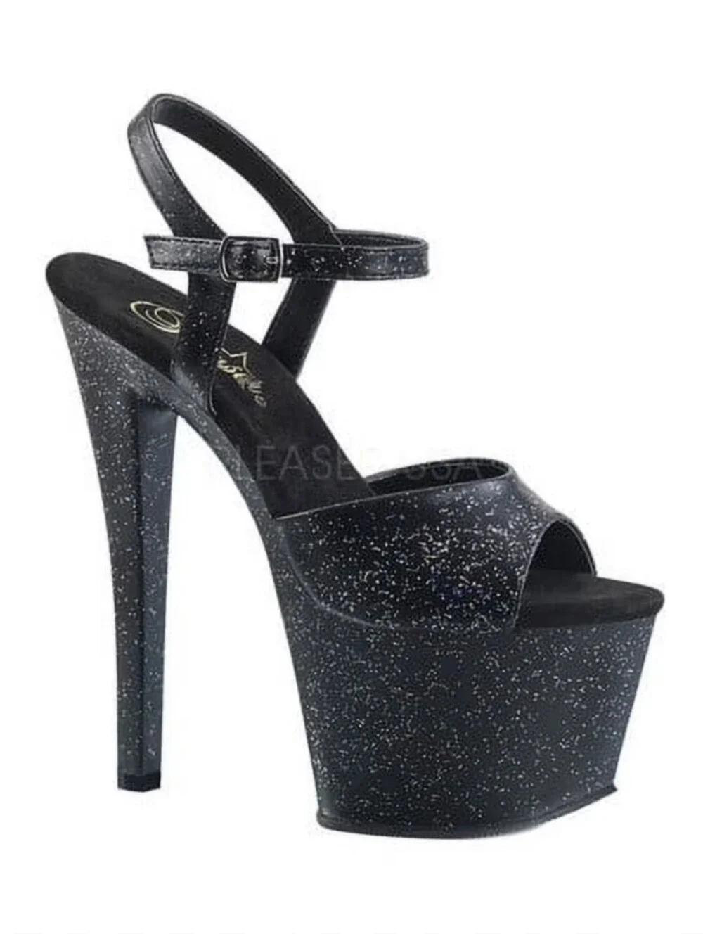 Pleaser Sky Black Glitter Platform Ankle-Strap Heels Size 6